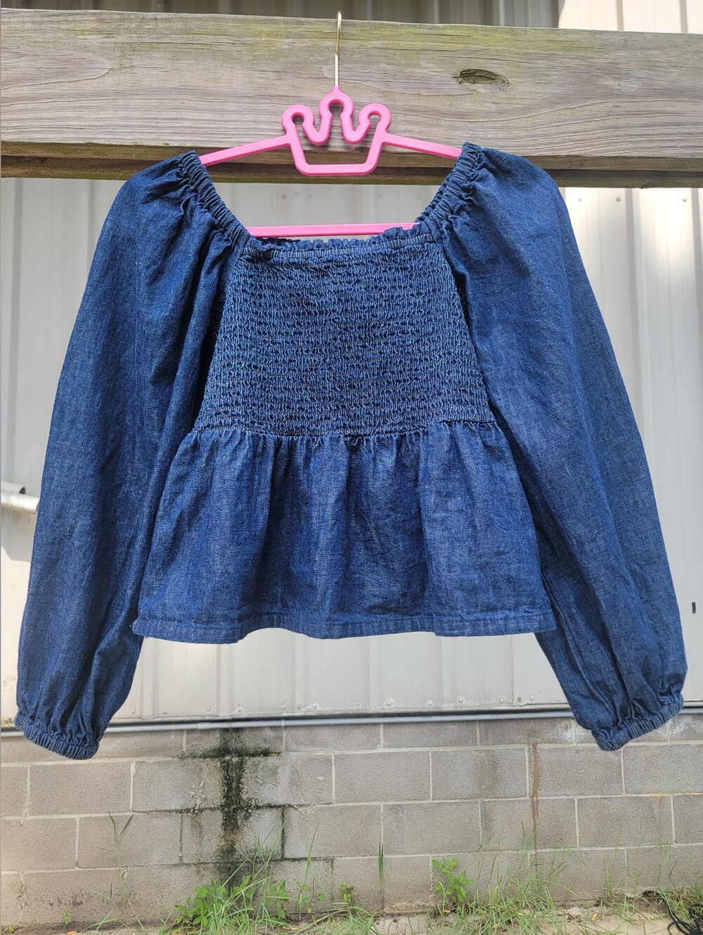 J.Crew Puff-Sleeve Chambray Smocked Top XXS 100% Cotton